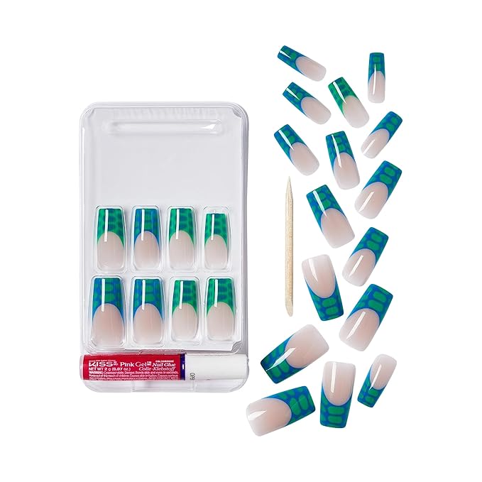 GoldFinger 24 Pcs Press On Nails, Long Square Fake Nails, Blooming French Tip Gel Stick On Extensions, Reusable Full Cover False Nail Kit with Glue, Manicure Stick & File, 7 Day Long Lasting Wear