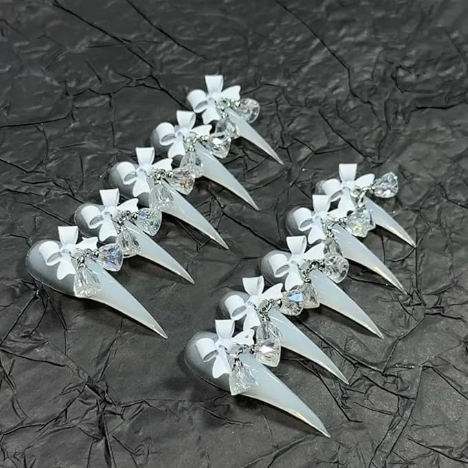 Halloween Press Claw on Nails Long Short Medium Curved Stiletto Handmade Gothic Design Horror Vampire False Nails Dragon Cat Claw Press on Nails Glossy Glue on Nail Thick Acrylic False Nails