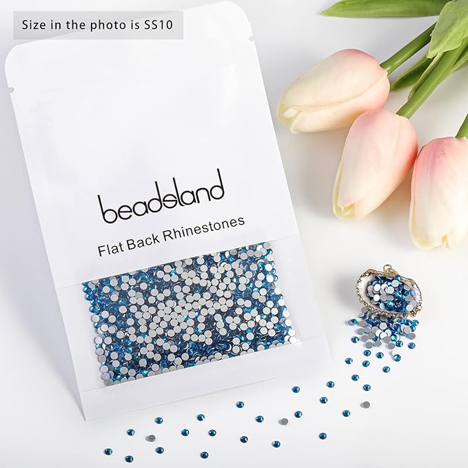 Beadsland 2880pcs Flat Back Crystal Rhinestones Round Gems for Nail Art and Craft Glue Fix,Capri Blue,SS10,2.7-2.9mm