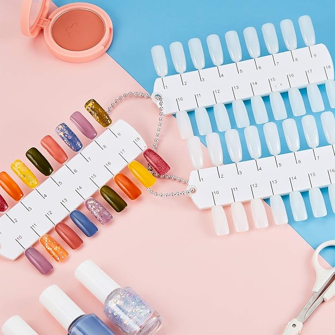 Maitys 6 Sets 216 Tips Double Layer Nail Color Display Card Plastic Nail Polish Sample Display with Chain for Design Practice Training