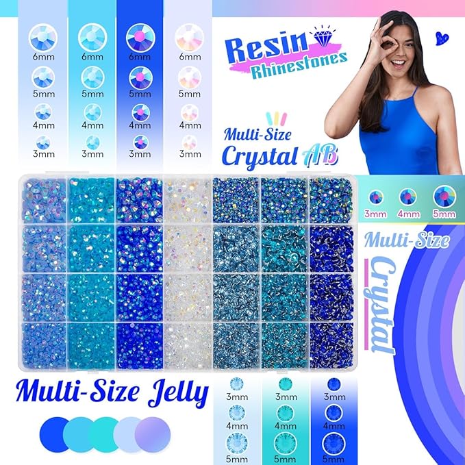 qiiipi 2 Big Boxes Blue Resin Pearls and Rhinestones Flatback Stones Gems Diamonds Half Pearls Bedazzler Kit for Nails Eyes Face Makeup Tumblers Bottles DIY Crafts﻿ Bedazzling Crafting Shoes Phones