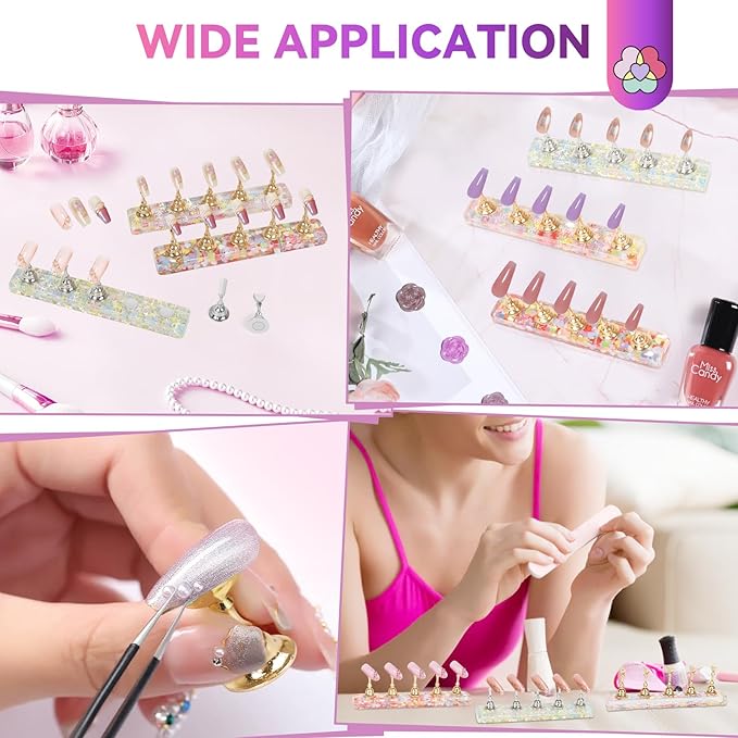 SAVILAND Nail Stand for Press Ons: 3 Set Nail Stand Nail Holder for Painting Nails with 40 Pcs Reusable Adhesive Putty Press on Nail Stand Stylish Glitter Nail Stand for Nail Art Tools Salon Manicure