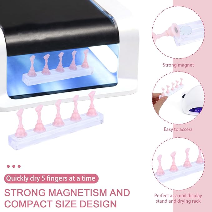2 Set Nail Holder for Painting Nails, Acrylic Magnetic Base Fake Nail Practice Display Stand for Press on with 100pcs Double-Sided Adhesive Tape Salon Manicure Training Tools Supplies Accessories