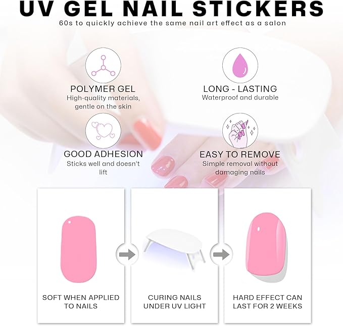 Semi Cured Gel Nail Strips,Purple French Tip Nails Stickers with High Gloss and Glitter Design for Women,60S UV Light Curing Manicure,Long Lasting, Arts at Home
