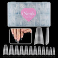 600PCS Upgrade Long Coffin Gel Nail Tips, INENK Natural Flat Matte Half Cover XL Coffin Cover Nails, Clear Press on Fake nails for Soak Off Nail Extension Tips at Home and Salon DIY(12 SIZE)