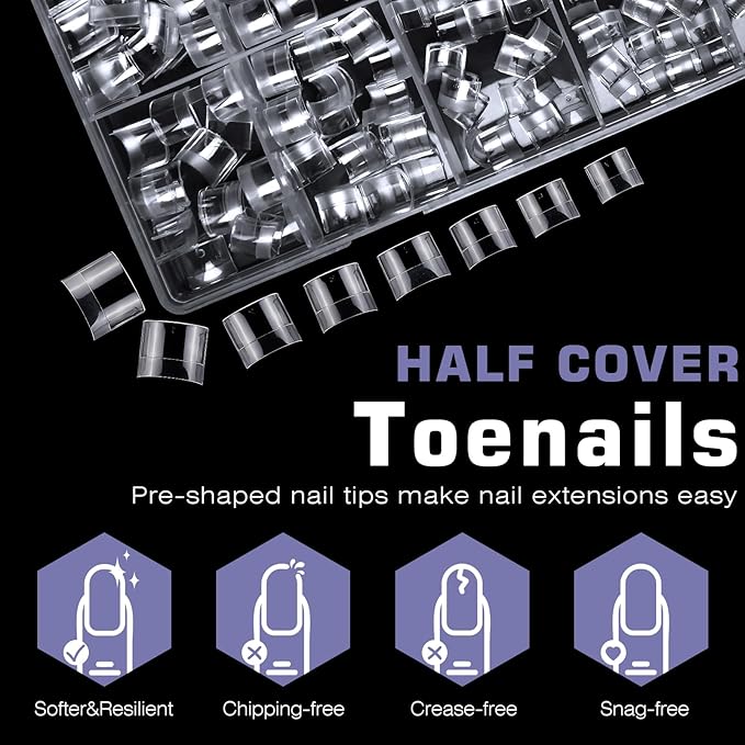 600pc Soft Gel Toe Nail Tips Short Fake Toenail Tips Square Fake Toe Nail Tips for Toes Press on Toeails, Clear False Toe Nail Press ons, 12 Sizes French Artificial Toe Tips Acrylic Nails