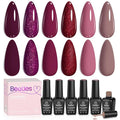 beetles Burgundy Gel Polish Set - Berry Merlot 6 Colors Plum Gel Polish, Cherry Mocha Red Glitter Dark Purple Wine Nails Color, U V LED Soak Off Home DIY Manicure Nail Salon