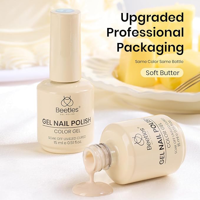 Beetles Pastel Yellow Gel Nail Polish - Soft Butter Yellow Gel Nail Polish, 15ML/0.51Fl Oz. Same Color Same Bottle, Soak Off UV LED Lamp Pastel Nails Art, Long-Lasting Manicure Salon DIY Spring Nails