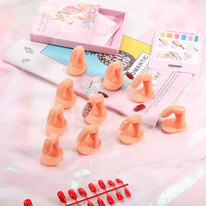 20 Pieces Practice Manicure Fingers with False Nails Training Fingers for Acrylic Gel Nail Art Hand Nail Art Training Display Decoration