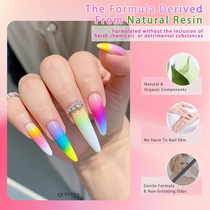 QUEVINA 28 Hot Colors Airbrush Gel Nail Polish Set – Safe, Odorless Formula for Stunning Nail Art – No Dilution Needed, Long-Lasting & Vibrant Shades 28X15ml