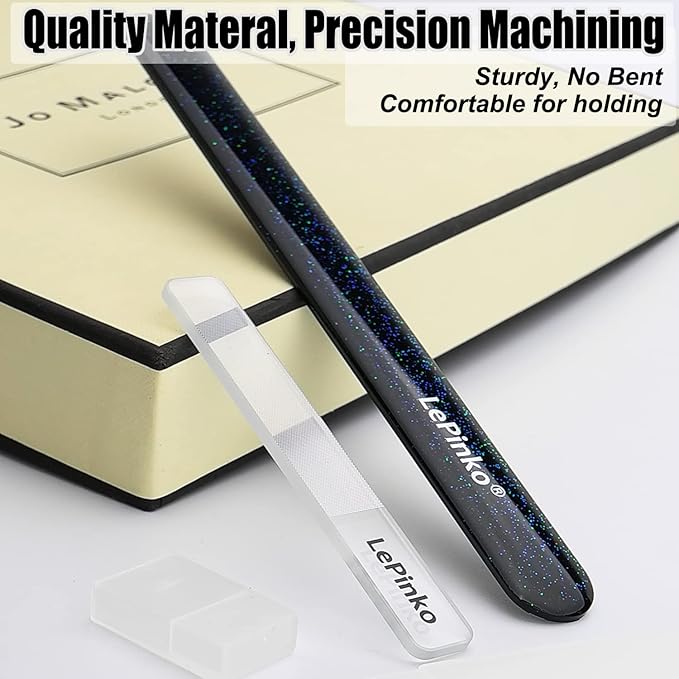 Long Lasting Nail File and Buffer Set, 1 Diamond Metal Nail File with 1 Nano Glass Nail Buffer, Professional Manicure Tools Kit for Home and Salon Use