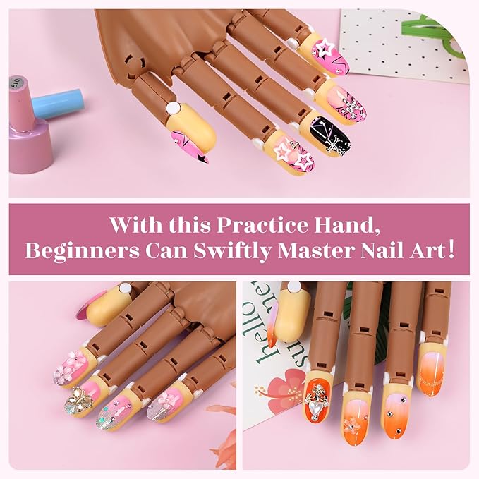 Magnetic Practice Hand for Acrylic Nails: Flexible Fake Hand Manicure Training Hand with Strengthen Nail Tips - Mannequin Hand with 200PCS Replacement Tips