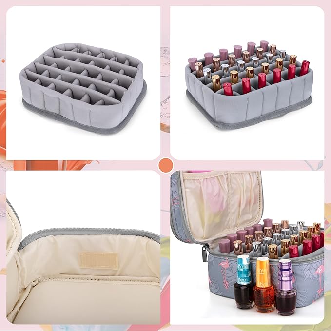 LUXJA Nail Polish Carrying Case - Holds 30 Bottles (15ml - 0.5 fl.oz), Double-layer Organizer for Nail Polish and Manicure Set, Flamingo (Bag Only)
