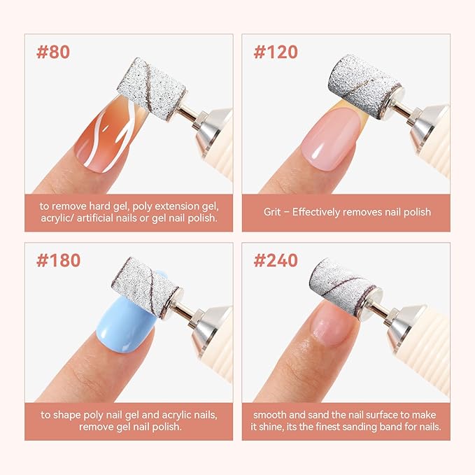 Makartt Sanding Bands for Nail Drill - 100 Pcs Nail File Sanding Bands for Drill Bits #80 Medium Grits for Acrylic Nails Gel Removing and Shaping, Upgrade Thicker Durable Sanding Drill Bit, White