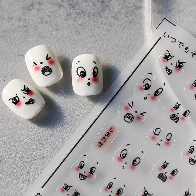 Dedyel Smile Nail Art Stickers Cute Nail Stickers Cartoon Nail Stickers 5D Embossed Smile Face Nail Stickers Kawaii Self-Adhesive Nail Stickers for Women Girls Kids Nail Art Decoration