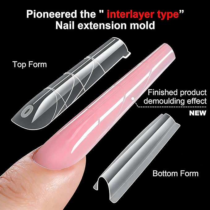 Sandwich Dual Nail Form 256PCS16 SIZES,2026 METOOLS DIY New Acrylic Polygel, quick building & Straight Built-in Apex Dual Forms Molds Reusable Polygel Tips for Nail Extension (COFFIN)