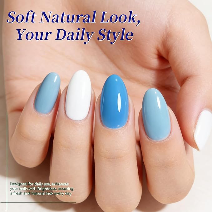 BORN PRETTY Blue Gel Nail Polish Set 6 Colors From Light Sky to Royal Navy Dark Blue Glitter Shimmer White Pearl Gel Polish Kit for Salon Manicure and Nail Art DIY at Home