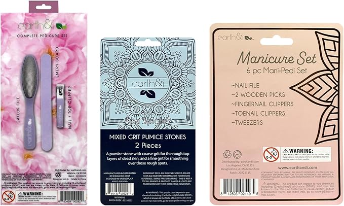 Earth & I 11 Pcs Pink Manicure Pedicure Kit, Mani Pedi Kit for Women, Nail Clippers for Ingrown Toenail, Heel Scrubber, Callas Remover for Feet, Foot Pumice Scrubber, Nail File Buffer, Nails Clippers