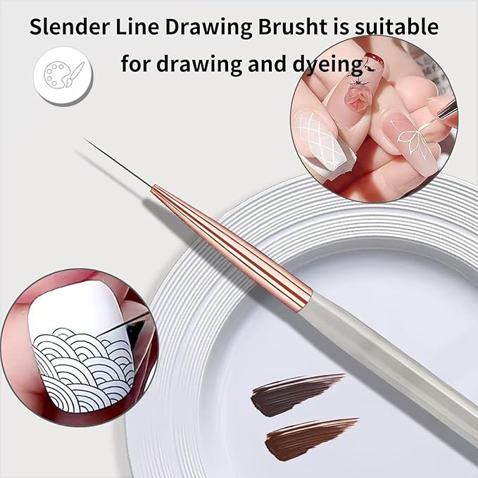 5Pcs Gray Handle Ultra-Fine Nail Liner Brush Set - Professional Nail Art Detail Brush for French Tip, Intricate Patterns, Fine Line Painting & Gel Polish Manicure, Salon & DIY Manicure Tool Kit