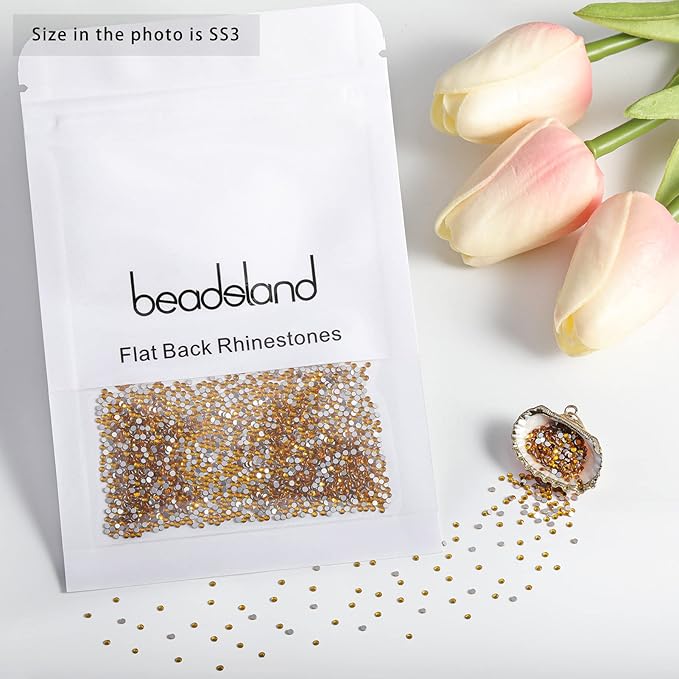 Beadsland Flat Back Crystal Rhinestones Round Gems for Nail Art and Craft Glue Fix, Topaz, 1.2-1.4mm, SS3/1440pcs