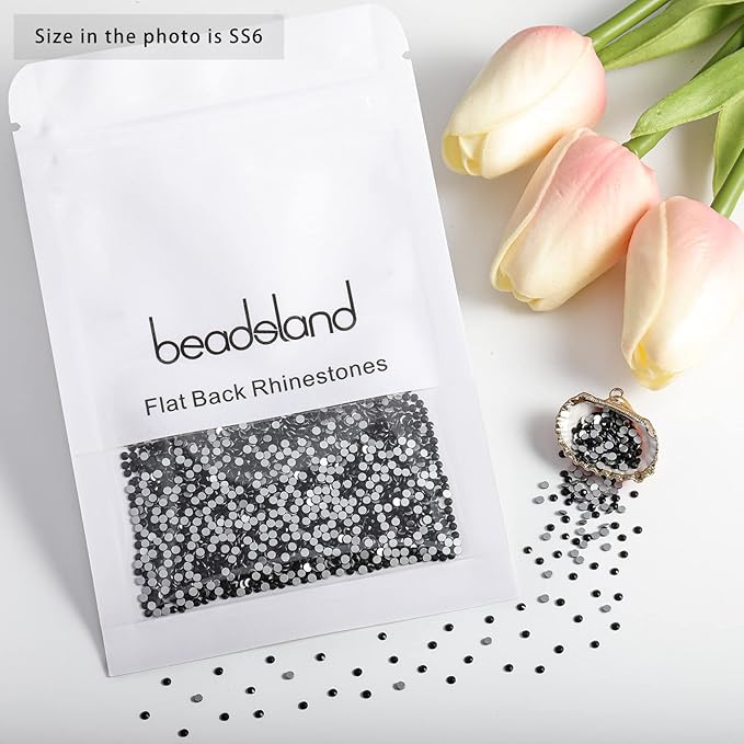 beadsland Flat Back Crystal Rhinestones Round Gems, Black (1.9-2.0mm) SS6/1440pcs