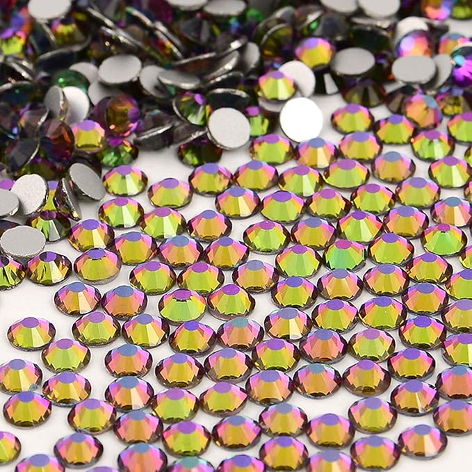 NCB Nancybeads 2000pcs Flatback Round Glass Nail Art Rhinestones Crystal for DIY Making Accessories Shoes, Clothes, Face Art, Bags, Manicure (Green Volcanic, SS12 2000pcs)