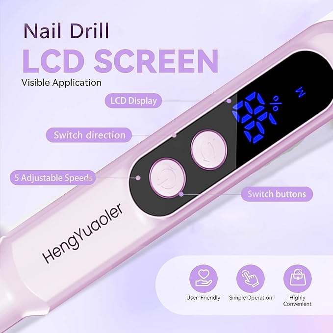 Cordless Electric Nail Drill Professional 3 Speeds Nail Drill Kit for Acrylic Gel Dip, USB Portable Rechargeable 20000 RPM Efile Manicure Pedicure Polishing Shape Tools(Purple)
