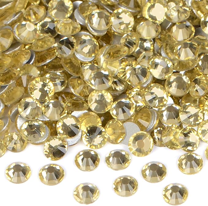 2880PCS Art Nail Rhinestones Non Hotfix Glue Fix Round Crystals Glass Flatback for DIY Jewelry Making with one Picking Pen (ss10 2880pcs, Jonquil)