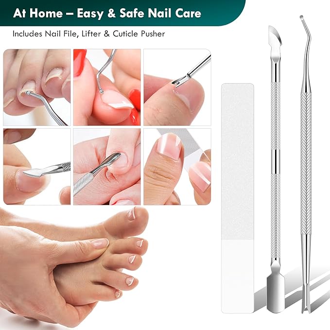 5-in-1 Professional Ingrown Toenail Tools Kit, Wide Jaw Slanted Nail Clippers & Heavy Duty Toenail Cutter Set for Seniors, Pedicure Manicure Tools for Thick or Ingrown Nails