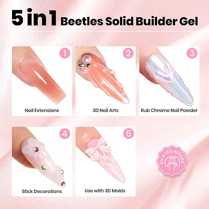 Beetles 3D Gel Nail Art-Ballet Whisper Pink Solid Builder Nail Gel Non-Sticky Sculpting with Dual-Ended Sculpture Pen & Stiletto Dual From, Beginner Friendly DIY at Home,UV LED Lamp Needed