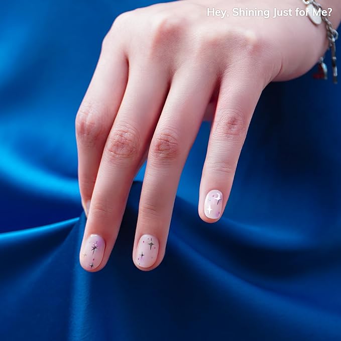 Heyhae Semi Cured Gel Nail Strips | No LED Lamp Needed | Summer, Aura, Pink | Easy Apply & Remove, Salon Quality |Includes 28 Strips, 1 Prep Pads,Nail File&Wooden stick-Hey, Shining Just for Me?