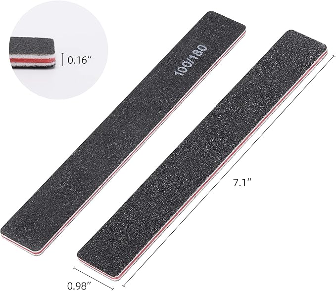 100 Pcs Black Nail Files 100/180 Grit Professional Double Sided Emery Boards Coarse and Medium Grit Rectangle Buffering File for Acrylic Nails