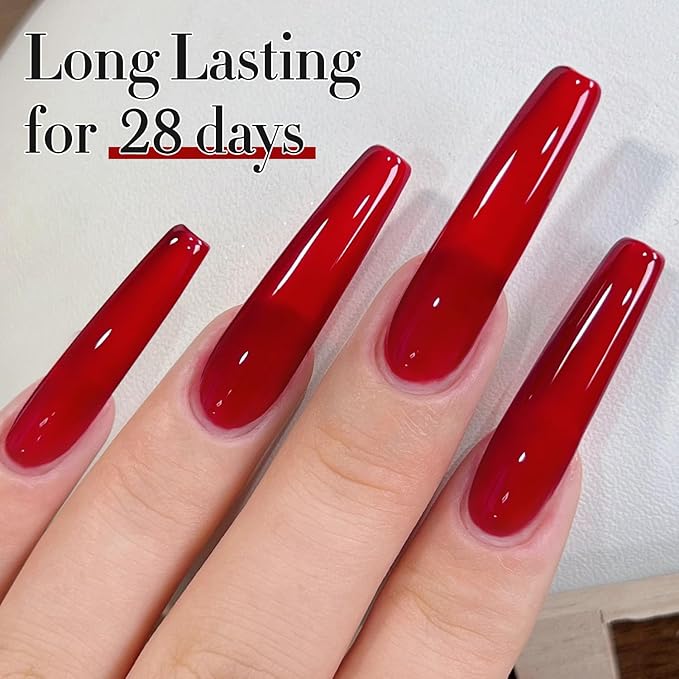 Double Rhythm Gel Polish 15ML Jelly Sheer Pastel Light Milky Color Pearl White Bottle 1 PC 0.5 OZ Full Size Nail Art Salon at Home (Translucent Red-D1449)