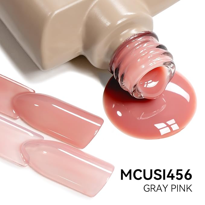 MAYCHAO 15ML Jelly Gray Pink Gel Nail Polish 1Pc Transparent Pink Gel Polish Soak Off UV LED Translucent Nail Polish Nail Art Starter Manicure Salon DIY at Home, 0.5 OZ