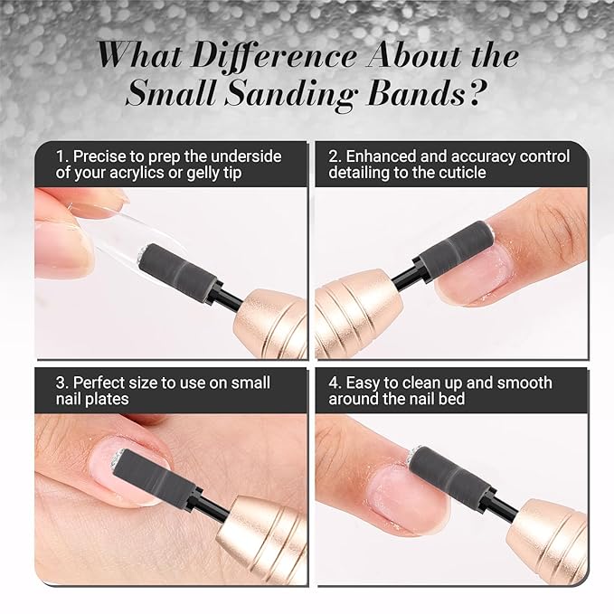 MelodySusie 50 Pcs Nail Drill Bits Small Sanding Bands with 3.1mm Mandrel Bit, 180 Fine Grit Nail File for Acrylic Nails Gel Manicures and Pedicure, Black