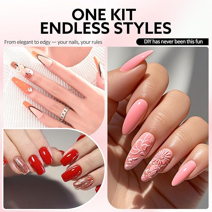 VENALISA 10 ML Pink Gel Nail Polish Set with DIY Nail tips Kit, 5 Pcs Pink Red Orange Gel Polish Color High Gloss Soak Off U V Nail Manicure Salon DIY