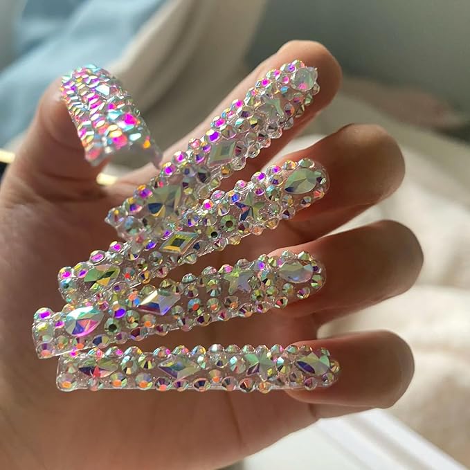 Nail Rhinestones Kit, 18 Types of 900 Special-Shaped Nail AB Diamonds & 3200 Flat-Bottomed Nail Rhinestones, 3D Nail Crystal DIY Gemstones for Nail Art Design