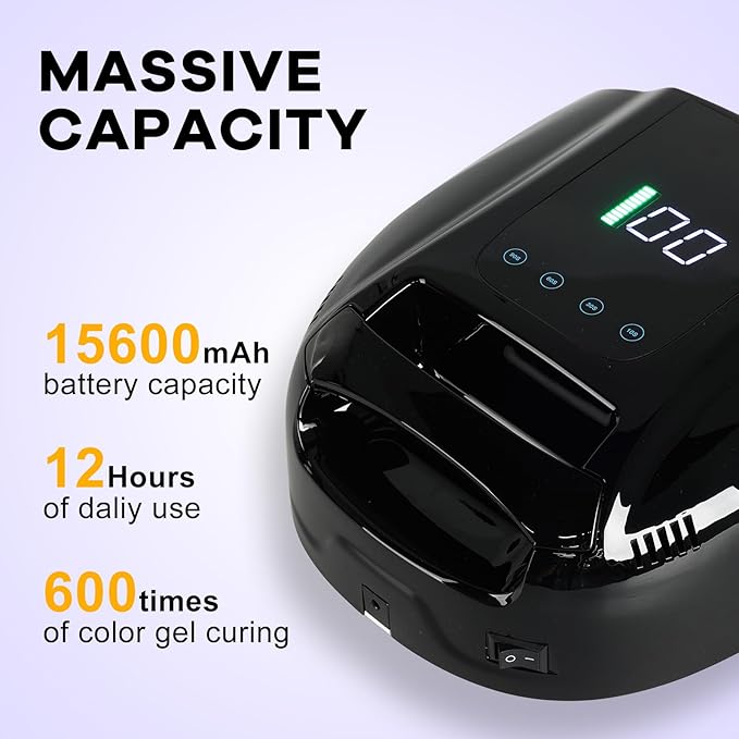 96W Rechargeable UV LED Nail Lamp UV Light for Gel Nails Cordless Nail Lamp Nail Dryer with 42 Beads Smart Sensor & Metal Base