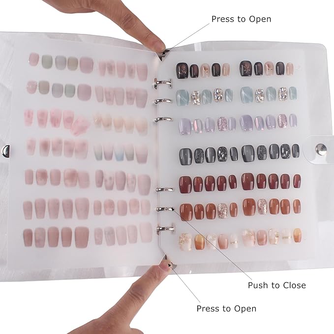 MZCMSL 1pc Press On Nail Organizer, Nail Storage Display Packaging (included 6pcs inside pages), Keep Press On Nails Organized with 4 Sheets(120pcs) Adhesive Double Sided Tapes