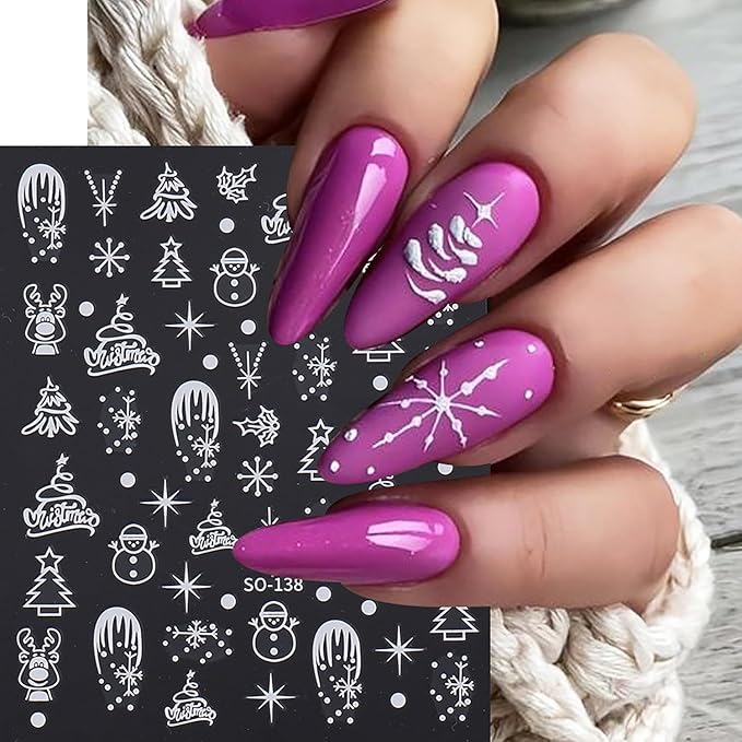 8 Sheets Christmas Nail Stickers for Nail Art, Cute Xmas Nail Decals 3D Self Adhesive Winter Nail Accessories Gingerbread Man Christmas Tree Snowflake Pattern Holiday Manicure Supplies for Women Girls