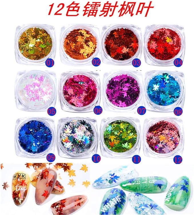 Nail Art Maple Leaf Sequins Autumn Laser Charms Flakes Glitter for Nails Holographic Confetti Decoration 12Colors