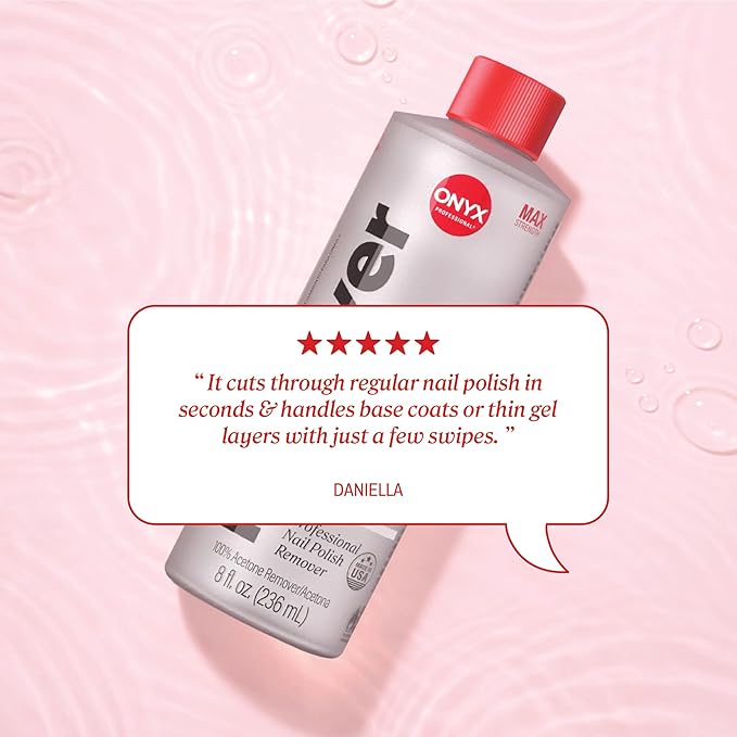 Onyx Professional 100% Pure Acetone Nail Polish Remover Kit with 7 inch Nail File, 8 fl oz - Made in USA, Maximum-Strength Gel Polish Remover, Artificial & Glitter Nail Polish