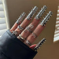 24Pcs Extra long Press on Nails Square Fake Nails Metal Silver Plating Full Cover Acrylic False Nails with Designs DIY Xl Glossy Artificial Stick on Nails for Women
