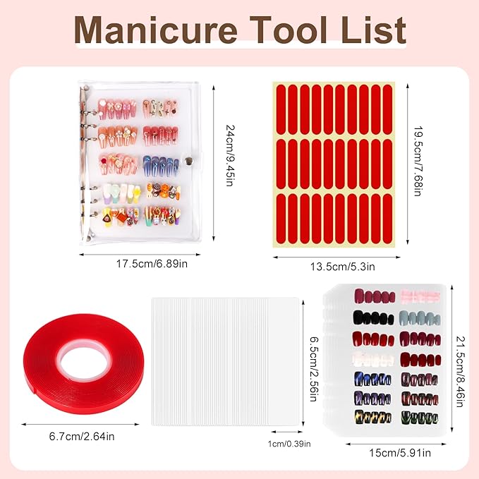 Major Dijit Large Clear Press on Nails Storage Box Nail Storage Case with 2 Style Adhesive Double Sided Tape and Nail Display Sticks for Nail Display Organizer Nail Salon Supplies