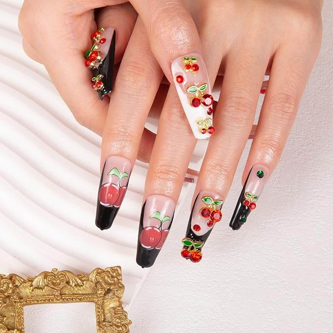 LOVFUL Press on Nails My Sweetie French Tip | Handmade with Full Covered Crystals | Reusable Full Cover Nails | Coffin Classic Regular 1.3 in | H162-S