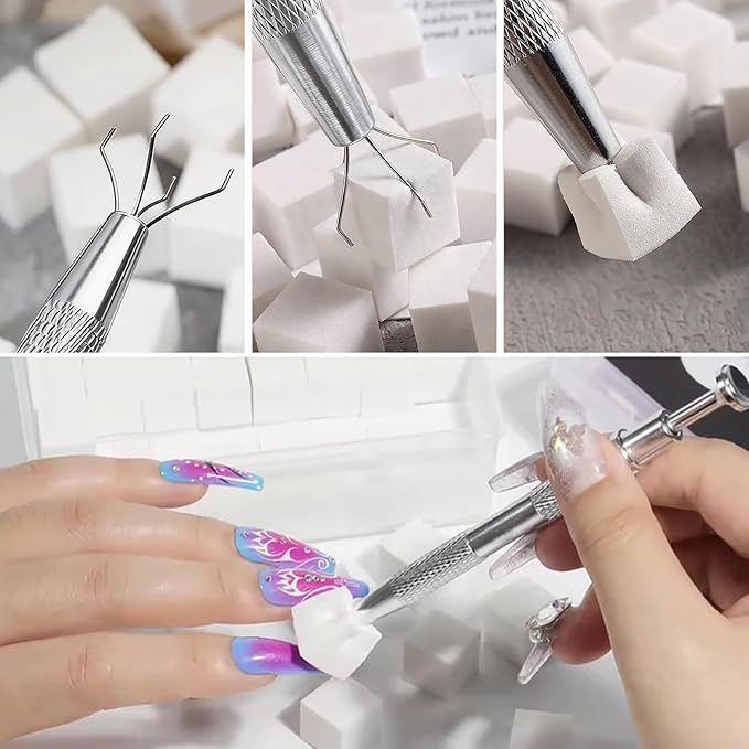 100PCS Soft Sponges With Grabbing Pen and 2 PCS ombre nail brushes set For Ombre And Aura Nails Art, Pro Nail Art Tools Accessories Supplies, Ombre Nail Sponges For Ombre Nails Art Tools