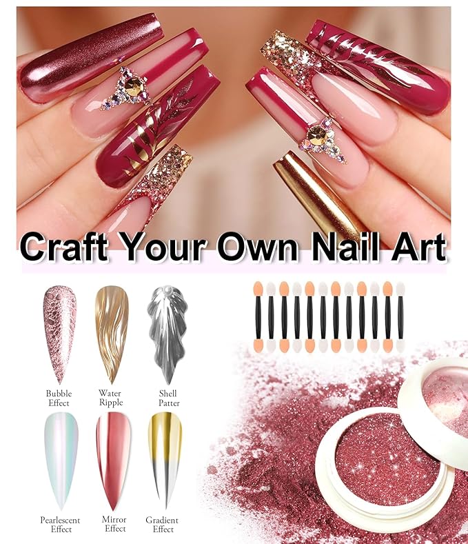 24Pcs Chrome Nail Powder - Metallic Mirror Effect Holographic Aurora Iridescent Pearlescent Nail Chrome Powder for Gel Nails DIY Manicure Nail Art Decoration Gift for Women