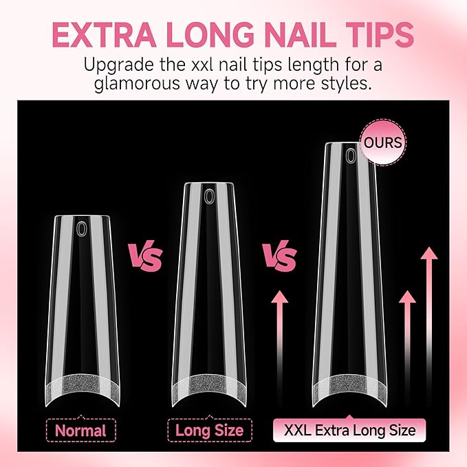 UNA GELLA Coffin Fake Nails Tips Extra Long 216 PCS XXL Coffin Acrylic Fake False Nails Tips Long Ballerina Nail Tips with Box for Nail Salons and Home DIY, 12 Sizes