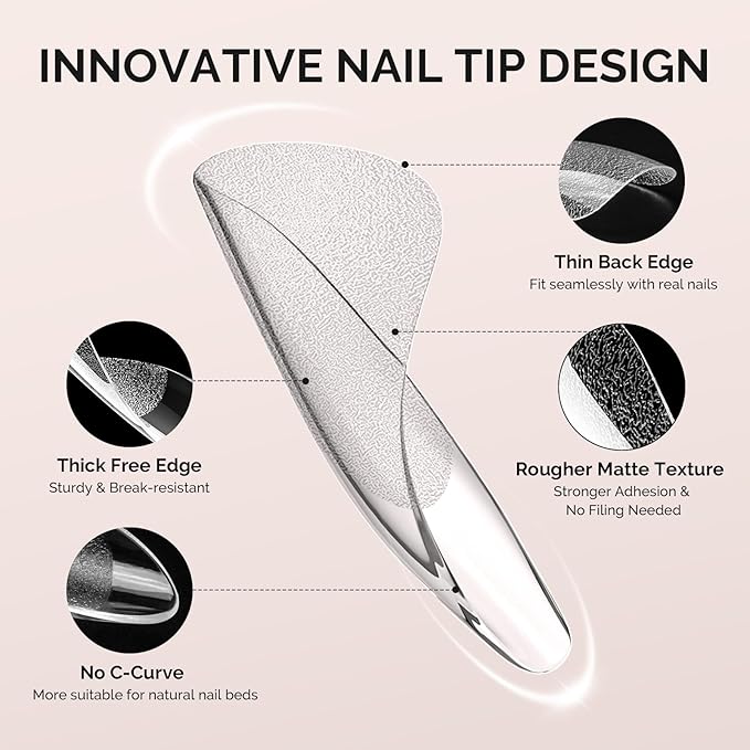 MelodySusie Medium Almond Stiletto X Nail Tips - 600Pcs 15 Sizes Clear Acrylic, Half Matte Full Cover Press on Nails for DIY Extension & Salon Use, Pre-Shaped for Long-Lasting Manicure