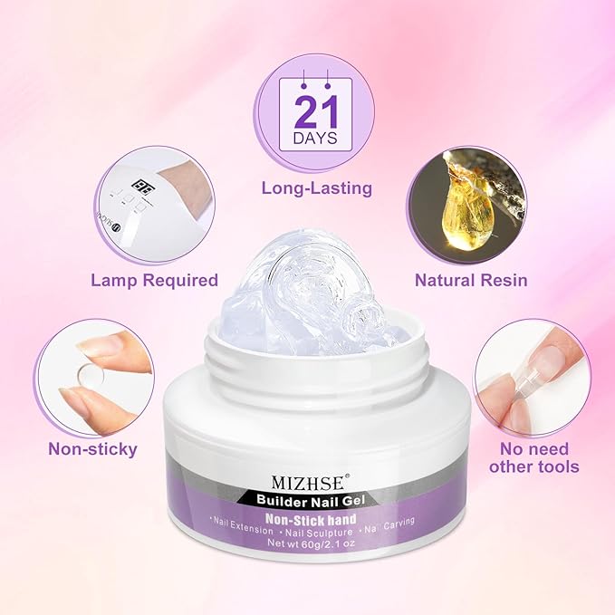 MIZHSE Solid Builder Gel for Nails, 60g Large Capacity, Clear 3D Sculpting, Hard, Non-Sticky Hand Carving UV/LED Extension Gels with 3D Mold for Nail Art Salon Home DIY